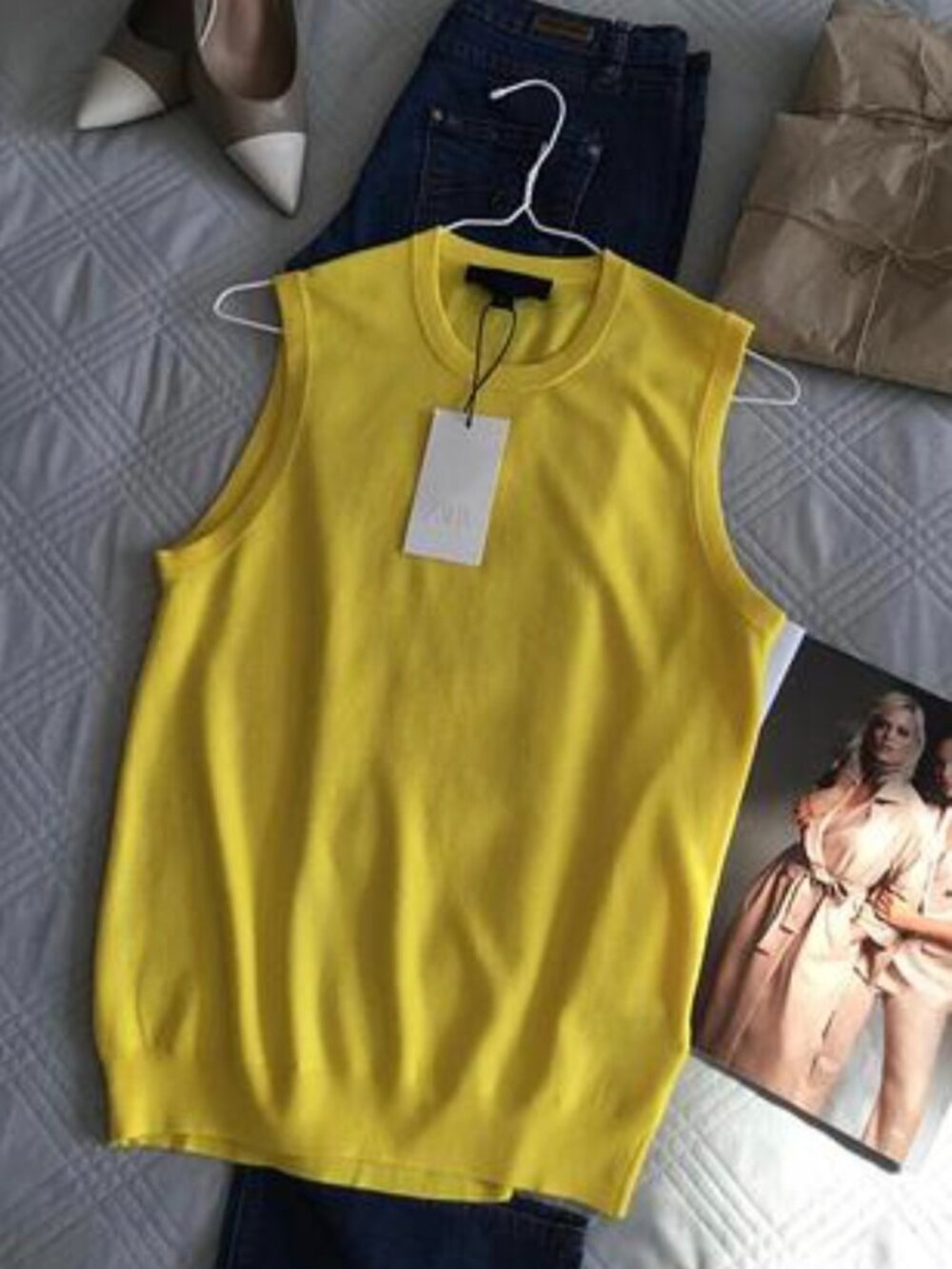 NWT Zara Women's Basic Knit Yellow Sleeveless Knitted Top Vest Size L